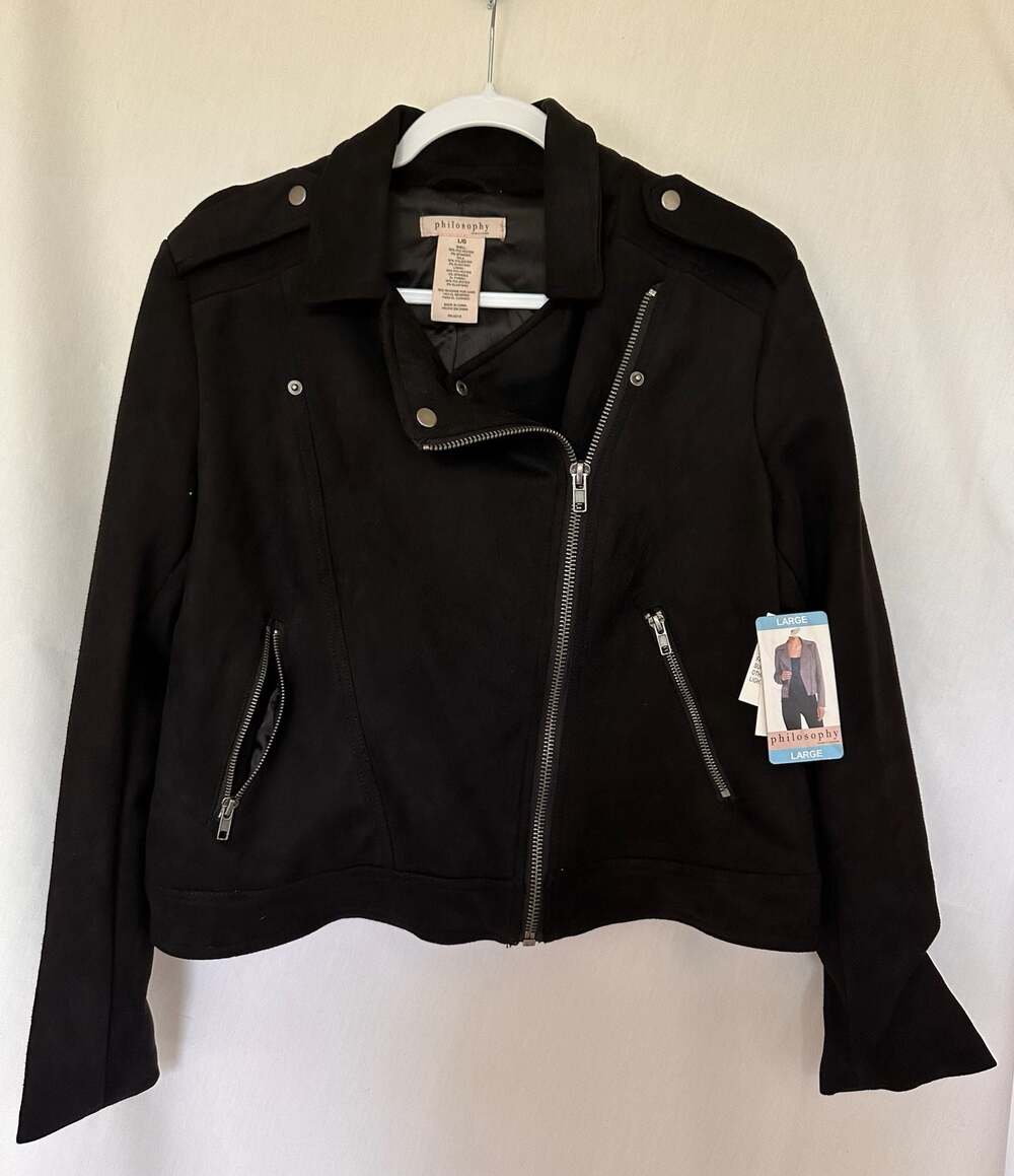 Philosophy Black Faux Suede Moto Jacket NWT - Size L